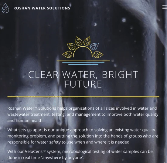 Roshan Water website and product update graphic